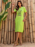 Vestido Midi Algodão Aplicação c/ Bolso