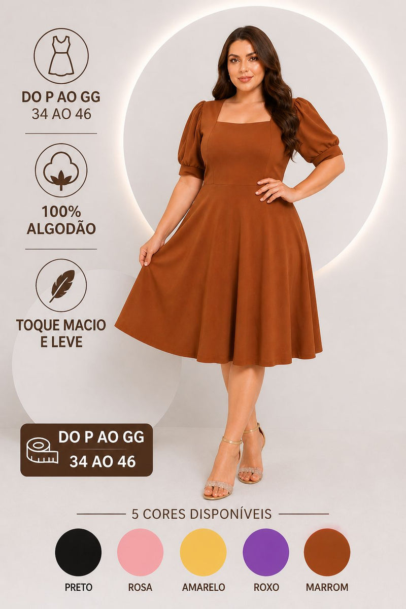 Vestido Midi Algodão Liso